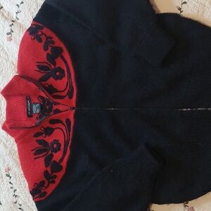 I.B. Diffusion Red Black Wool Blend Collar Sweater Zipper Cardigan W Pockets Med